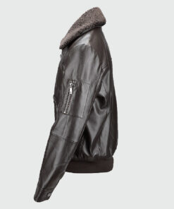 Ben Mens Brown Bomber Leather Jacket - Side View