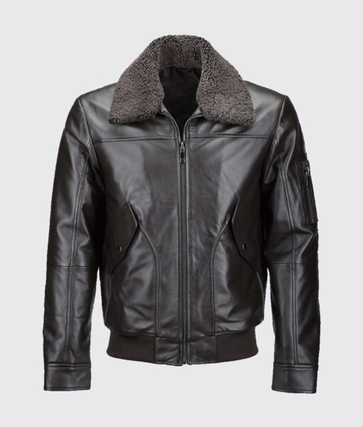 Ben Mens Brown Bomber Leather Jacket - Front View