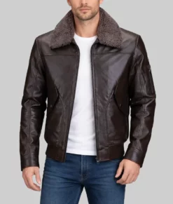 Ben Mens Brown Bomber Leather Jacket-Front
