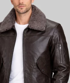 Ben Mens Brown Bomber Leather Jacket-Zoom