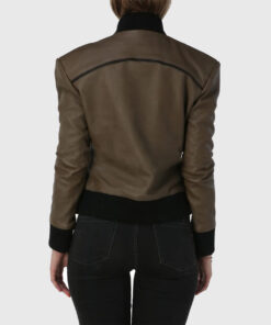 Betty Womens Brown Bomber Leather Jacket + Back View