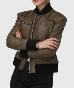 Betty Womens Brown Bomber Leather Jacket + Sleeves View