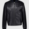 Blade Black Leather Bomber Jacket - Front View