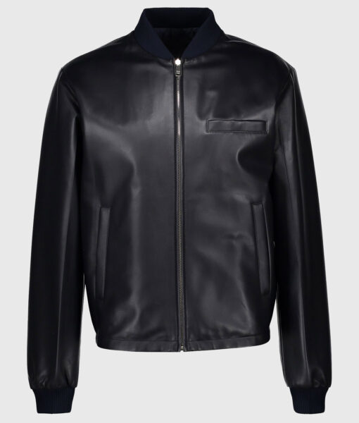 Blade Black Leather Bomber Jacket - Front View