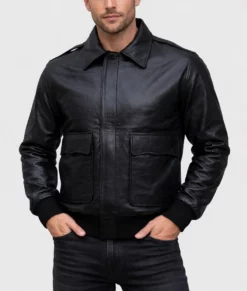 Brian Men's Black A-2 Bomber Leather Jacket-Front