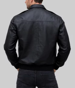 Brian Men's Black A-2 Bomber Leather Jacket-Back