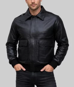 Brian Men's Black A-2 Bomber Leather Jacket-Front