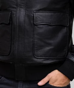 Brian Men's Black A-2 Bomber Leather Jacket-Pocket