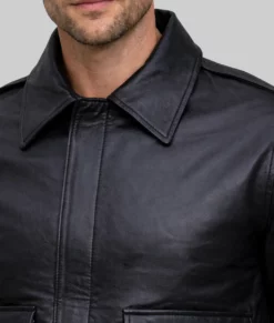 Brian Men's Black A-2 Bomber Leather Jacket-Zoom