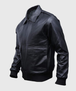Brian Mens Black Bomber Leather Jacket - Side View