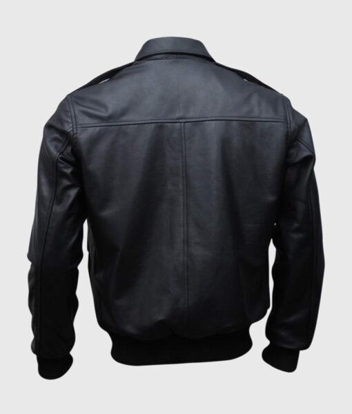 Brian Mens Black Bomber Leather Jacket - Back View
