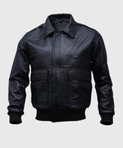 Brian Mens Black Bomber Leather Jacket - Front View