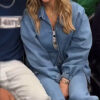 Brittany Mahomes Womens Blue Denim Jacket - Womens Blue Denim Jacket - Front View