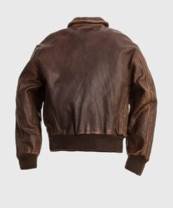Bush Mens Brown Bomber Vintage Leather Jacket - Back View