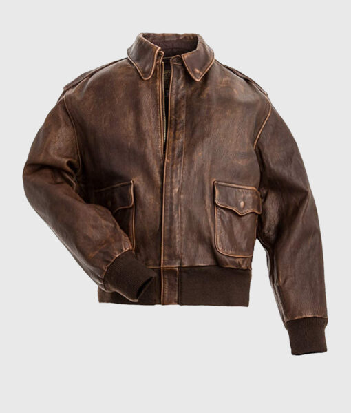 Bush Mens Brown Bomber Vintage Leather Jacket - Front View