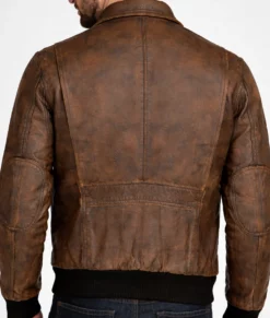 Men's Distressed Brown A-2 Bomber Leather Jacket-3