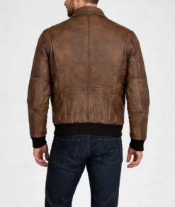 Men's Distressed Brown A-2 Bomber Leather Jacket - back