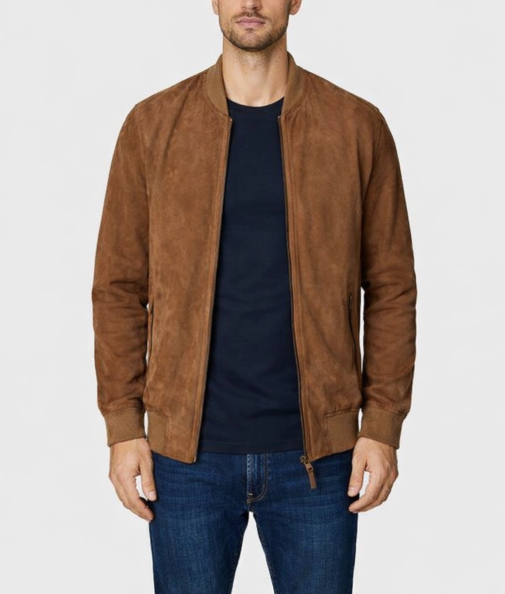 Butler Mens Brown Bomber Suede Jacket | NYC Jackets