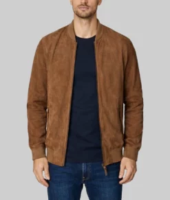 Butler Mens Brown Bomber Suede Jacket-Front