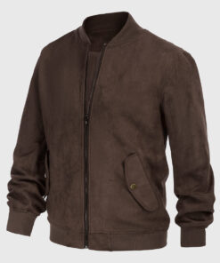 Carter Mens Dark Brown Bomber Suede Leather Jacket - Side View