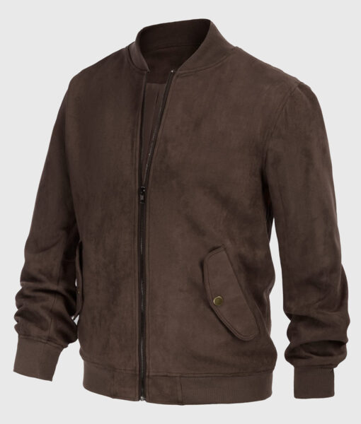 Carter Mens Dark Brown Bomber Suede Leather Jacket - Side View
