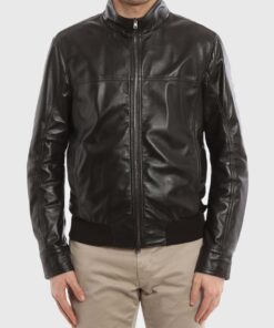 Charles Mens Black Bomber Leather Jacket - Front View 1
