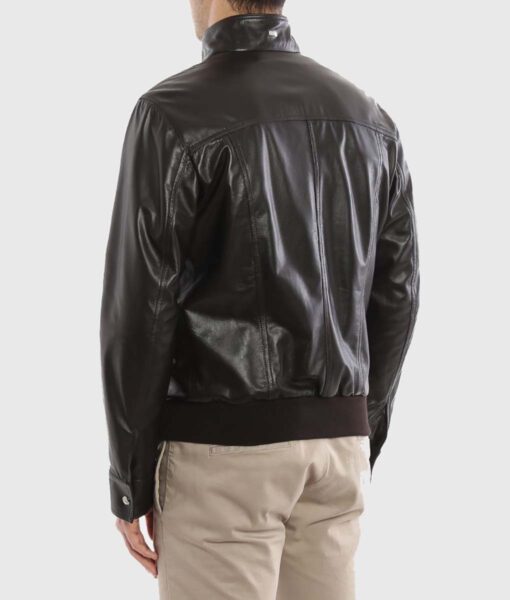 Charles Mens Black Bomber Leather Jacket - Back View