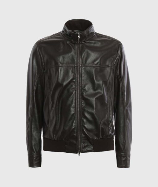 Charles Mens Black Bomber Leather Jacket - Front View