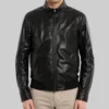 Charles Mens Black Bomber Leather Jacket-Front