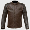 Chase Brown Moto Cafe Racer Biker Leather Jacket - Front View