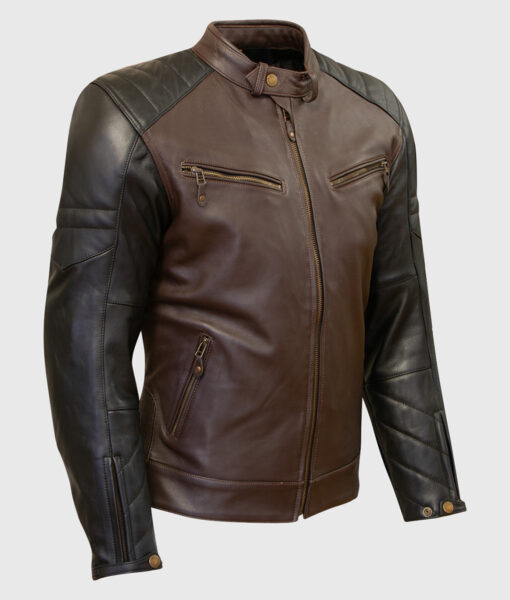 Chase Brown Moto Cafe Racer Biker Leather Jacket - Right Side View