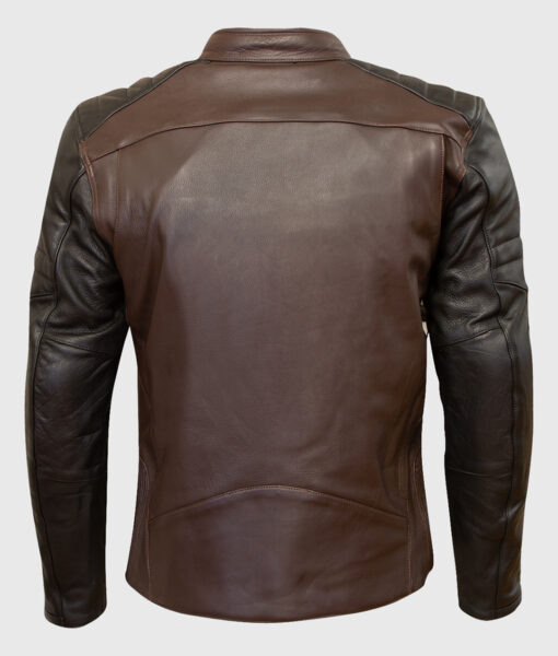 Chase Brown Moto Cafe Racer Biker Leather Jacket - Back View