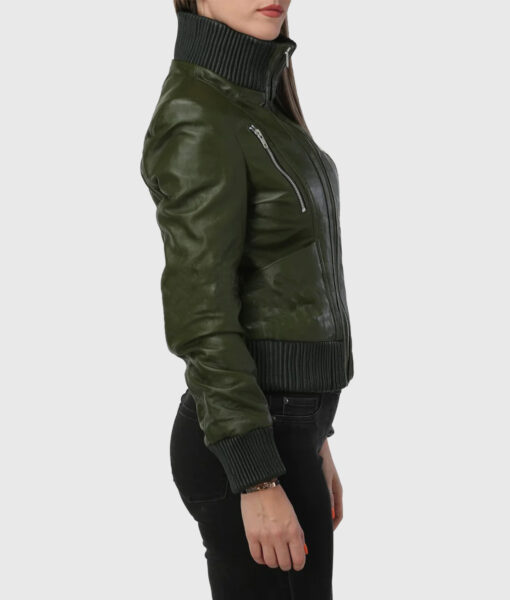 Cheryl Womens Green Bomber Leather Jacket - Right Side View