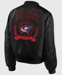 Columbus Blue Jackets Womens Black Bomber Jacket - Womens Black Bomber Jacket - Back View
