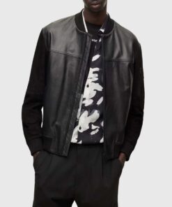 Cooper Mens Black Bomber Leather Jacket - Front View