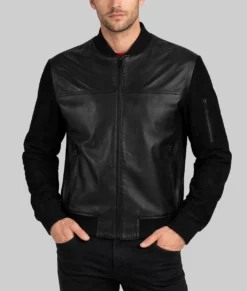 Cooper Mens Black Bomber Leather Jacket-Front