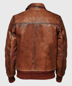Craig Mens Brown Bomber Distressed Leather Jacket - Back View