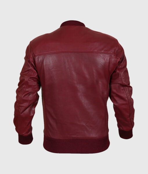 Curren Mens Maroon Bomber Leather Jacket - Back View