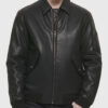 Curtis Mens Black Bomber Leather Jacket - Front View