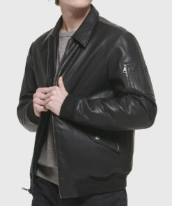 Curtis Mens Black Bomber Leather Jacket - Side View
