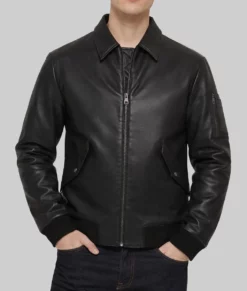 Curtis Men’s Black MA2 Bomber Leather Jacket-Front