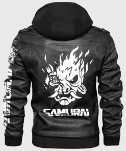 Cyberpunk 2077 Black Samurai Jacket - Men's Black Leather Jacket - Back View