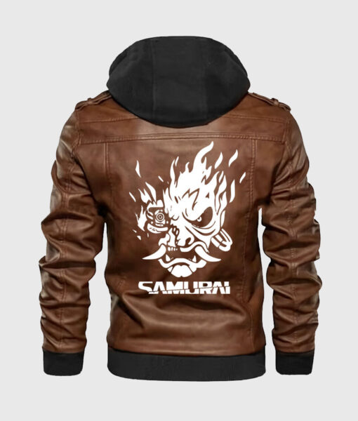 Cyberpunk 2077 Brown Jacket - Men's Brown Leather Jacket - Back View