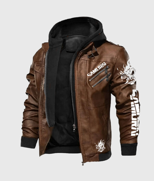 Cyberpunk 2077 Brown Jacket - Men's Brown Leather Jacket - Front View