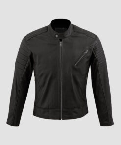 Dane Black Moto Cafe Racer Biker Leather Jacket - Front View