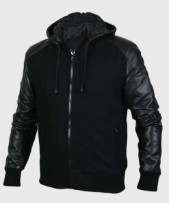 Dilton Mens Black Bomber Hooded Leather Jacket - Side View