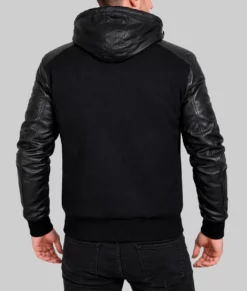 Dilton Mens Black Bomber Hooded Leather Jacket-Back