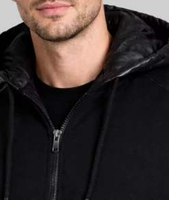 Dilton Mens Black Bomber Hooded Leather Jacket-Zoom