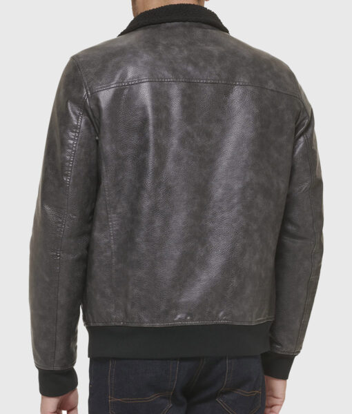 Donald Mens Distressed Black Bomber Leather Jacket - Back View