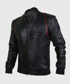 Drake Mens Black Bomber Moto Leather Jacket - Left View
